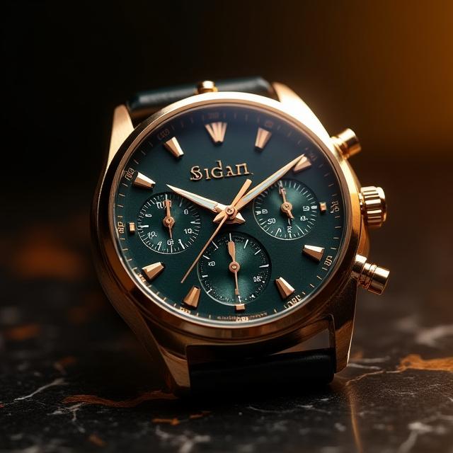 골드 디테일이 있는 크로노그래프 손목시계